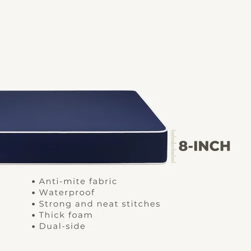 Vista 5 de Colchón impermeable para exteriores de 8 pulgadas, tamaño individual, fácil de limpiar, cómodo colchón de espuma, fabricado en Estados Unidos