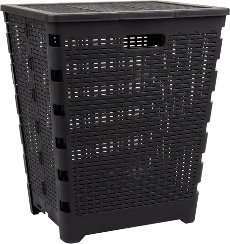 Vista 8 de Mind Reader Cesta plegable para ropa sucia de 61 litros, cesta de ropa, tapa, diseño de mimbre, plástico, 18 pulgadas de largo x 14.5 pulgadas