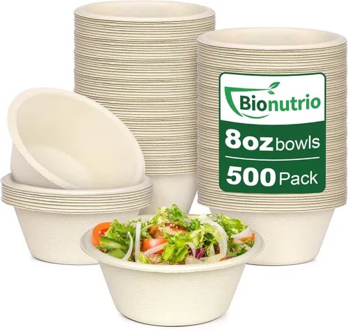 Vista 8 de Paquete de 300 cuencos pequeños de papel de 8 onzas, cuencos de bagazo desechables compostables, cuencos de fibra de caña de azúcar biodegradables