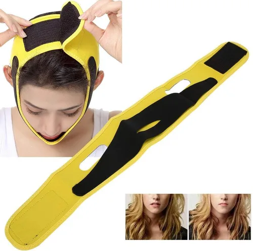 Vista 2 de Facial Slimming Strap, V Face Slimming Belt, Pain- Face-Lifting Bandage for Women, V Line Mask Chin Up Patch, Anti Wrinkle Face Mask(Yellow)