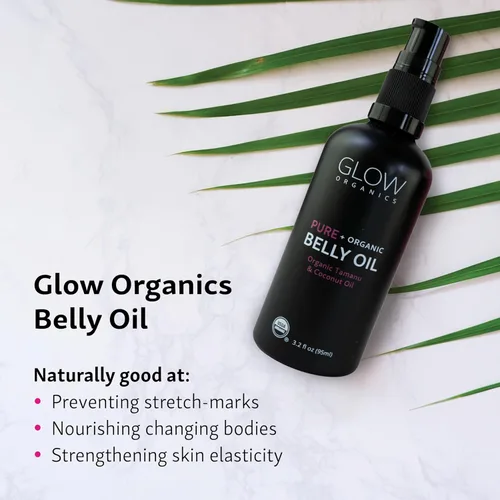 Vista 4 de Glow Organics Aceite de vientre para embarazo, previene estrías y cicatrices, cuidado orgánico de la piel de maternidad, absorción rápida, ritual