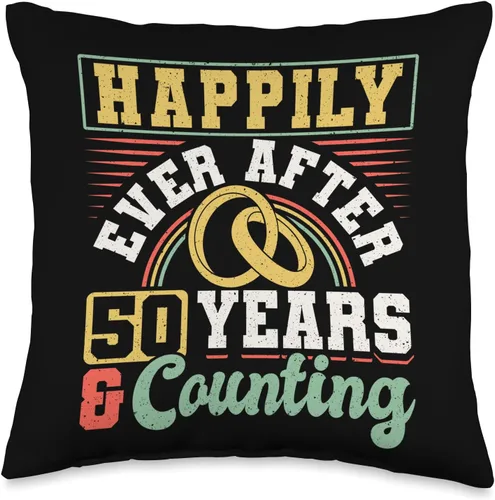 Married Couples Matching Apparel JM0 50th Wedding Anniversary Happily Ever After 50 Years and Throw Pillow, 16x16, Multicolor