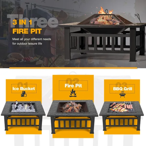 Vista 4 de Devoko Hoguera para exteriores, mesa de fogata de 32 pulgadas, chimeneas de metal para exteriores con cubierta impermeable para patio exterior