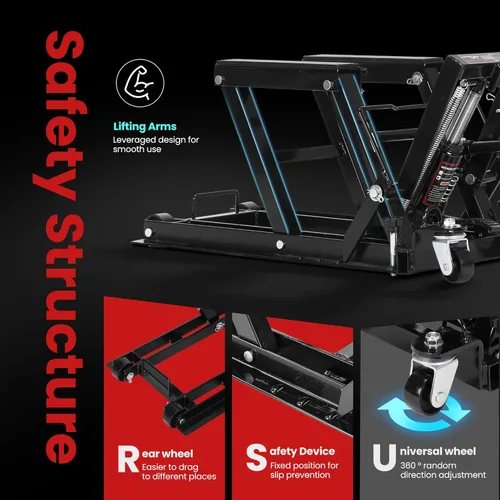 Vista 6 de VIVOHOME Gato elevador hidráulico de motocicleta de 1500 libras, soporte de elevación ATV de acero resistente con ruedas y asa, para motocicletas