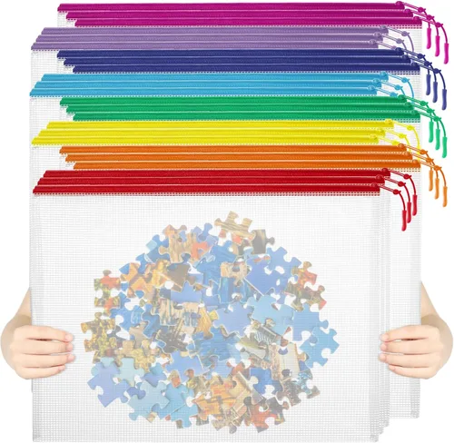 24 bolsas de malla con cremallera para archivos, bolsas de almacenamiento de rompecabezas, tamaño A3 de 17 x 12 pulgadas, grandes bolsas 8 colores