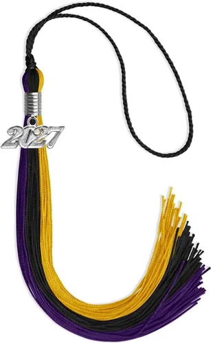 Vista 34 de Endea Graduation Borla de triple color con gota de fecha plateada (negro/dorado/granate, 2020)