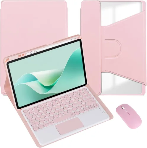 Vista 32 de Funda para tableta Samsung Galaxy Tab A8 de 10.5 pulgadas, teclado redondo inalámbrico desmontable Bluetooth, cubierta trasera transparente