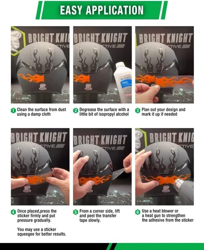 Vista 4 de Bright Knight - Adhesivos reflectantes hexagonales con cinta reflectante para casco. Calcomanías amarillas para casco de motocicleta de 1 pulgada