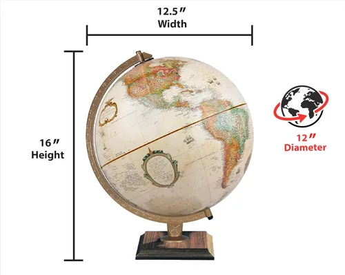 Vista 2 de Replogle World Classic Globe, globo mundial de escritorio de 12 pulgadas para decoración de escritorio del hogar u oficina, relieve elevado