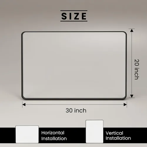 Vista 8 de JISOSO - Espejo de baño negro de 20x30 pulgadas con marco de metal negro, espejo de tocador rectangular redondeado con acabado mate para pared