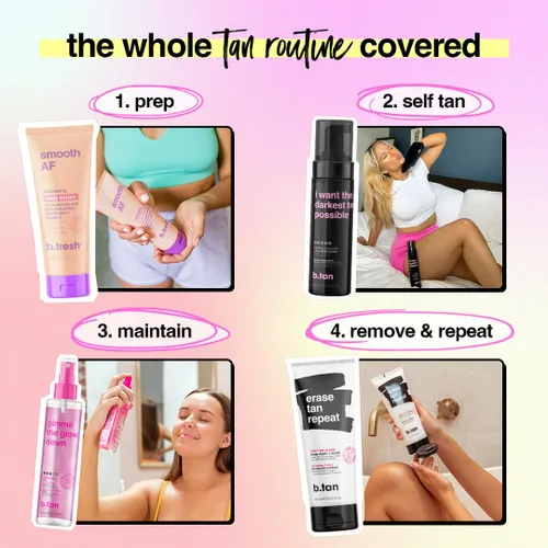 Vista 6 de b.tan Mousse autobronceador ultra oscuro Quiero el bronceado más oscuro posible - Espuma bronceadora sin sol de 1 hora de expresión rápida, brillo