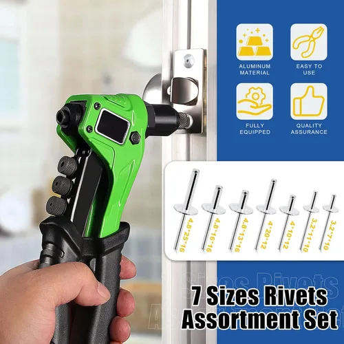 Vista 3 de Glarks Juego de 261 pistolas de remache con brida grande, remachadores de mango resistente de 13 pulgadas y 260 remaches ciegos de aluminio de 7