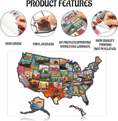 Vista 4 de Adhesivo de vinilo con mapa de Estados Unidos, vinilo para caravana, caravana, caravana, mapa, calcomanías impermeables para ventana y puerta