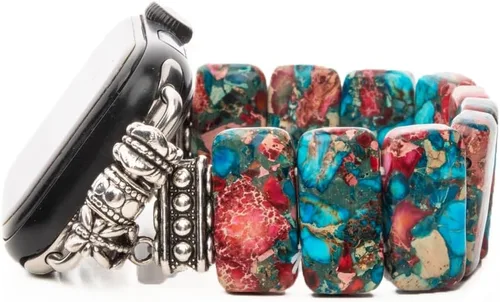 Vista 15 de Natural Stone Imperial Jasper Bracelet Beaded-Bands Compatibe with iWatch Series11 10 9 8 7 6 5 4 3 2 1, Handmade Elastic Stretch Beaded Strap For