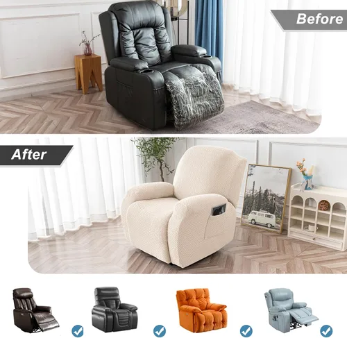 Vista 6 de Genina Funda para Silla Reclinable, Fundas Elásticas para Sillas Reclinables, Fundas para Sofá Reclinable con Rayas Jacquard, Fundas para Sofá