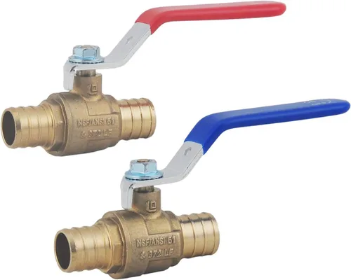 Vista 5 de LD - Válvula de bola de latón PEX de 1/2 pulgada, válvula de bola de cierre de latón PEX LF de 1/2 pulgada con palanca larga roja y azul, válvula