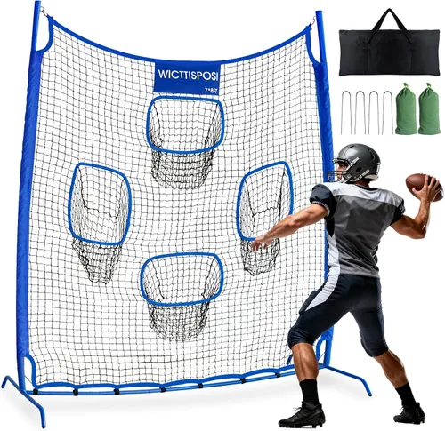 Vista 12 de Football Throwing Net, Upgrade Heavy Duty Metal Frame Quarterback Training Equipment Throwing Machine with 1-4 Targets, Easy Setup Football Target