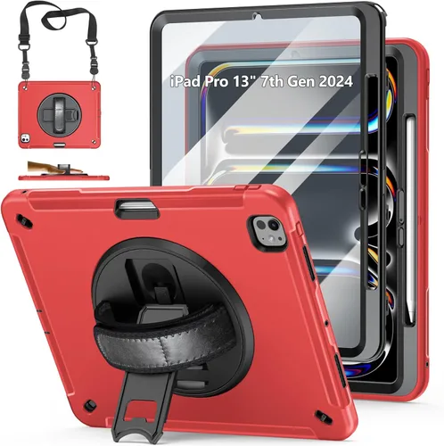 Vista 20 de Funda para iPad Pro 11 M5 2025/M4 2024: Funda protectora para iPad Pro de 11 pulgadas 5ª generación con protector de pantalla, soporte, asa y correa