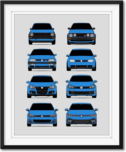 Vista 12 de Custom Car Posters Póster hecho a mano compatible con Volkswagen Golf GTI Generations e impresión de VW GTI (modelos de automóviles: MK1 a MK8)