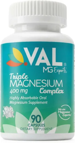VAL Complejo triple de magnesio de 400 mg (glicinato, taurato y citrato) para relajación muscular, sueño y energía tranquila, vegano, sin OMG, 90