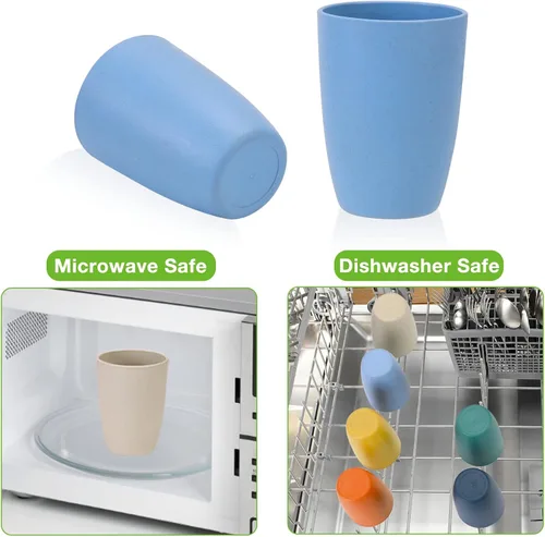 Vista 4 de Mfacoy Juego de 6 vasos de paja de trigo, irrompibles de 12 onzas, reutilizables, apilables, coloridos vasos de agua para cocina, sin BPA, aptos