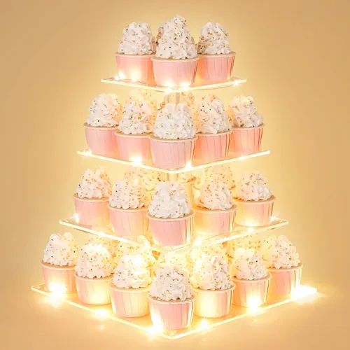 Vista 9 de Soporte para cupcakes de 4 niveles con luz de cadena LED, soporte de Colorido