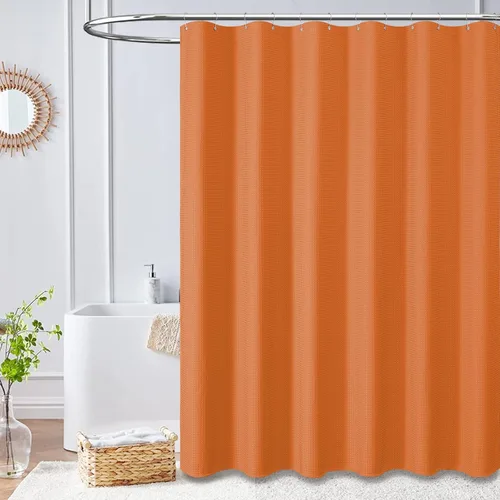 Vista 104 de Cortina de ducha de tela Dynamene verde oscuro - Cortinas de baño de tela de nido de abeja texturizadas resistentes, juego de cortinas de baño