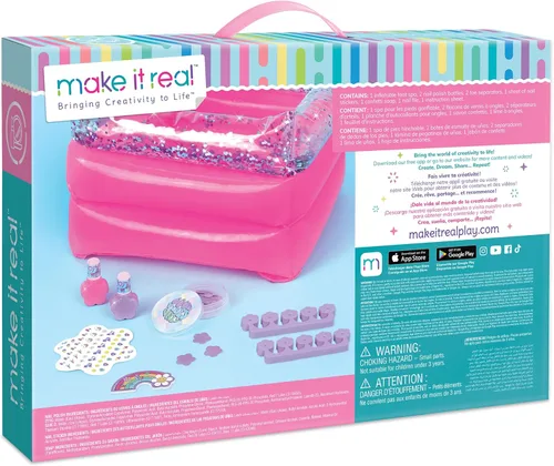 Vista 2 de Make It Real: Juego de spa Pamper Yourself - 9 piezas, baño inflable brillante para pies y accesorios, esmalte de uñas y arte, preadolescentes