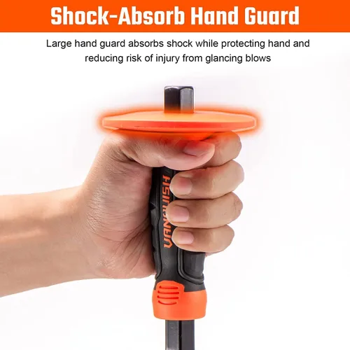 Vista 2 de VANQUISH Cincel frío resistente de hormigón de 12 pulgadas con cabeza puntiaguda y protector de mano bimaterial para mampostería (4710)