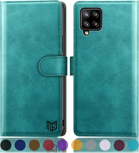 Vista 11 de SUANPOT Funda de piel tipo cartera para Samsung Galaxy A12 con bloqueo RFID, tarjetero para tarjetas de crédito, funda de teléfono con tapa a prueba