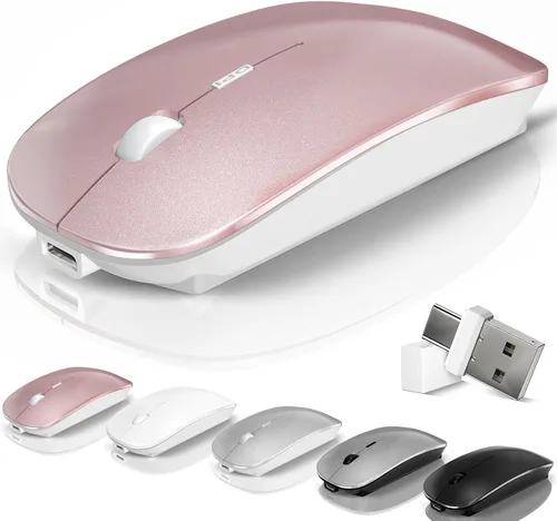 Mouse para portátil inalámbrico Bluetooth - MacBook Air Mac Pro PC iPad óptico recargable silencioso ratón con interruptor de modo dual Jiggler