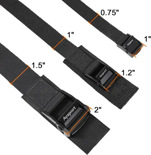 Vista 60 de Ayaport Correas de amarre con hebillas ajustables con hebilla de leva de amarre correa de cincha para embalaje negro, paquete de 4