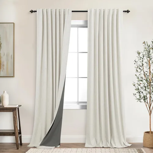 Vista 68 de KOUFALL Cortinas opacas térmicas blancas para invierno con aislamiento de 84 pulgadas de largo, cortinas opacas de lino con forro plisado, cortinas
