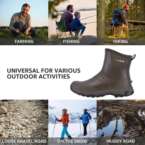Vista 6 de HISEA Excursion Pro Men's Rain Boots Ankle Height Rubber Neoprene Hunting Boots Waterproof Insulated Outdoor Work Booties for Hunting Gardening