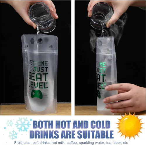 Vista 5 de 24 bolsas de plástico para bebidas con pajitas, bolsas transparentes con cremallera, bolsas reutilizables para decoración de cumpleaños, regalos