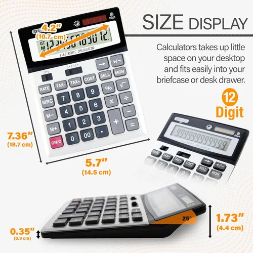 Vista 2 de BAZIC Calculadora de escritorio de 12 dígitos con cálculo de ganancias y funciones fiscales (3011)