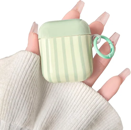 Vista 18 de Lovmooful Funda compatible con AirPods 2ª/1ª, linda funda colorida a rayas con diseño de hebilla redonda para mujeres y niñas, funda protectora