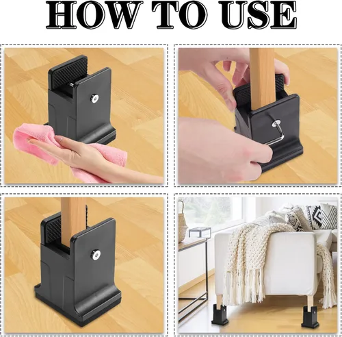 Vista 8 de BTSD-home Elevadores de cama ajustables, paquete de 8 elevadores de cama de 4 pulgadas, adecuados para sofá, mesas, escritorio y sofá