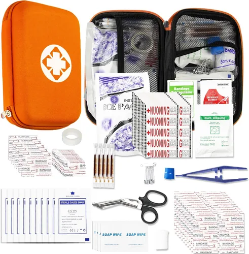 Vista 8 de Kit de primeros auxilios de supervivencia para auto-hogar, kit de emergencia, color azul, 273 piezas de equipo, suministros de viaje, set