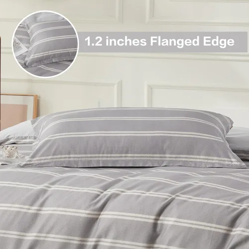 Vista 282 de SAPHREAS Juego de funda de edredón de algodón, tamaño King, a cuadros color gris oscuro y gris, geométrico, 3 piezas, 1 funda de edredón y 2 fundas