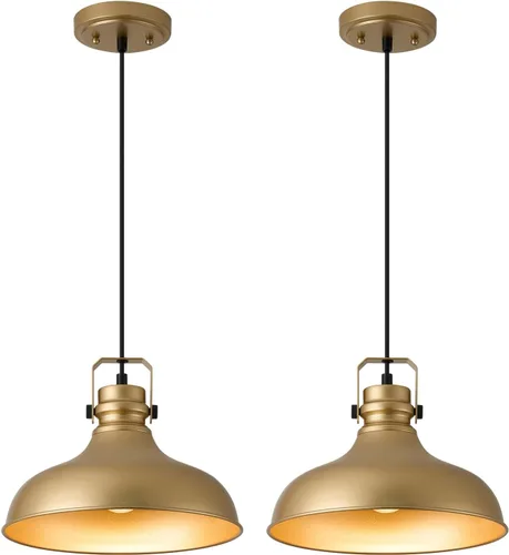 Vista 16 de Luces colgantes negras de granja de 16 pulgadas, iluminación colgante mate para isla de cocina, industrial de altura ajustable, vintage, cúpula