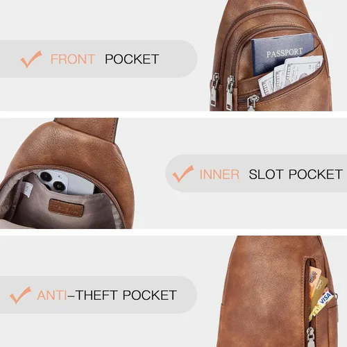 Vista 4 de Telena Bolso bandolera para mujer, bolso cruzado para mujer, cangurera de cuero vegano con correa ajustable