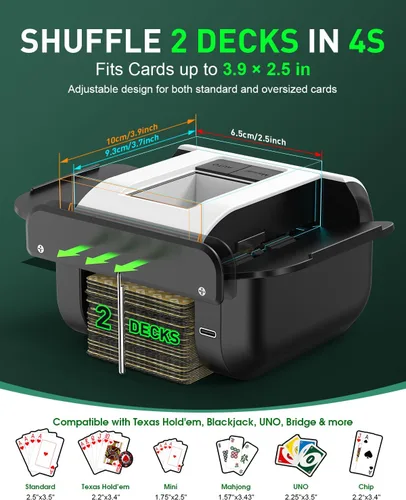 Vista 3 de Juego automático de barajador de tarjetas con tarjetas y bolsa, modos automático y manual, 1-2 cubiertas Blanco-z1