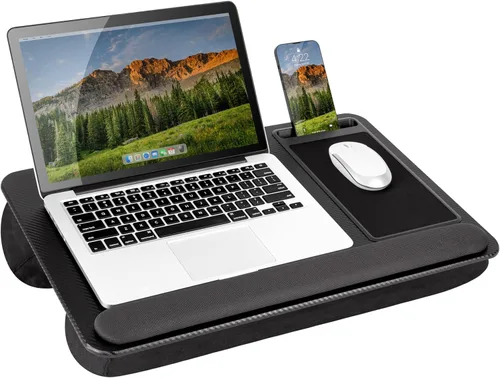 Vista 16 de LAPGEAR Escritorio de regazo para oficina en casa con repisa para dispositivos, alfombrilla de mouse y soporte para teléfono, grano de madera