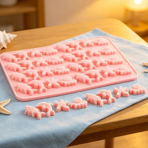 Vista 3 de 32 moldes de silicona para hacer gomitas de animales del océano, estrellas de mar, delfín, pulpo, tiburón, para hacer gomitas de chocolate y dulces