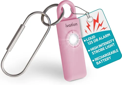 Vista 10 de Ivation Alarma SOS recargable personal, tamaño de bolsillo, 130 dB, sirena de seguridad de sonido y luz LED estroboscópica de pánico con mosquetón
