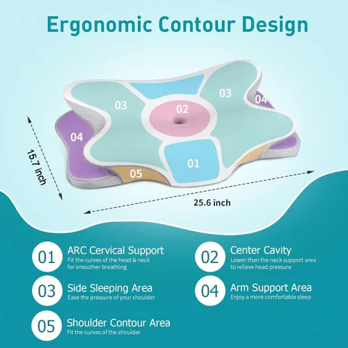 Vista 4 de Almohada cervical para aliviar el dolor de cuello, almohada de cuello ergonómica para dormir, almohadas de espuma viscoelástica con contorno