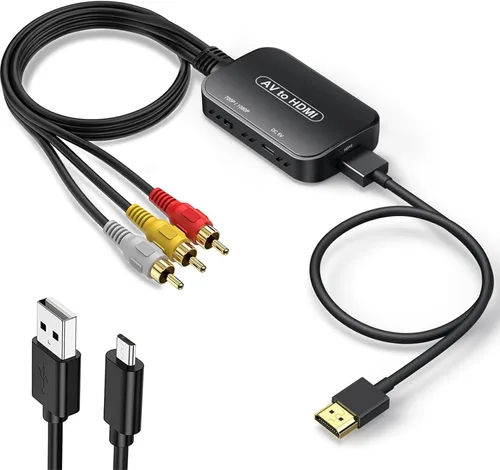 Vista 7 de Adaptador RCA a HDMI, convertidor AV a HDMI, convertidor de audio compuesto RCA a HDMI para PS1, PS2, PS3, STB, Xbox, VHS, VCR, reproductores de DVD