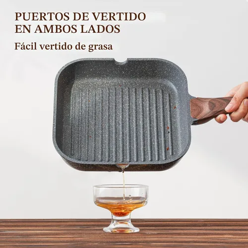 Vista 5 de SENSARTE Sartén Parrilla Antiadherente para Estufas, Plancha Versátil con Boquillas de Vertido, Superficie de Cocción Cuadrada Grande, Sartén