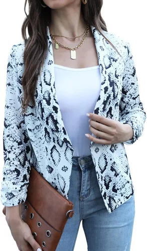 POGTMM - Blazer de manga de 34 para mujer, con parte delantera abierta, chaqueta estilo cárdigan para uso en el trabajo o la oficina